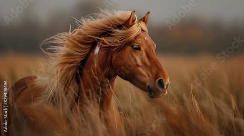 Flowing Mane A Majestic Horse Captured in a Moment of Stillness Showcasing the Stunning Realism of Natures Grace and Power