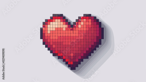 Pixelated red heart icon on light background. Pixel g