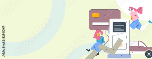 Vector Internet operation hand-drawn illustration of people getting discounts for refueling their cars
