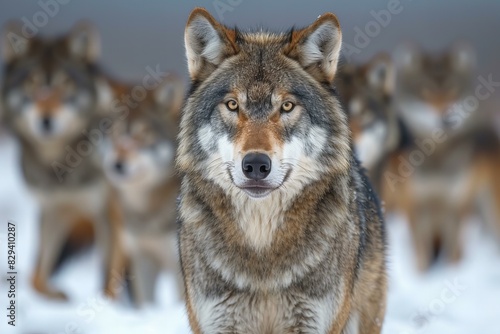 Illustration of hd stock photo of wolves in snow and snowy lands