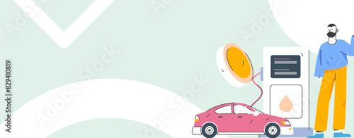 Vector Internet operation hand-drawn illustration of people getting discounts for refueling their cars
