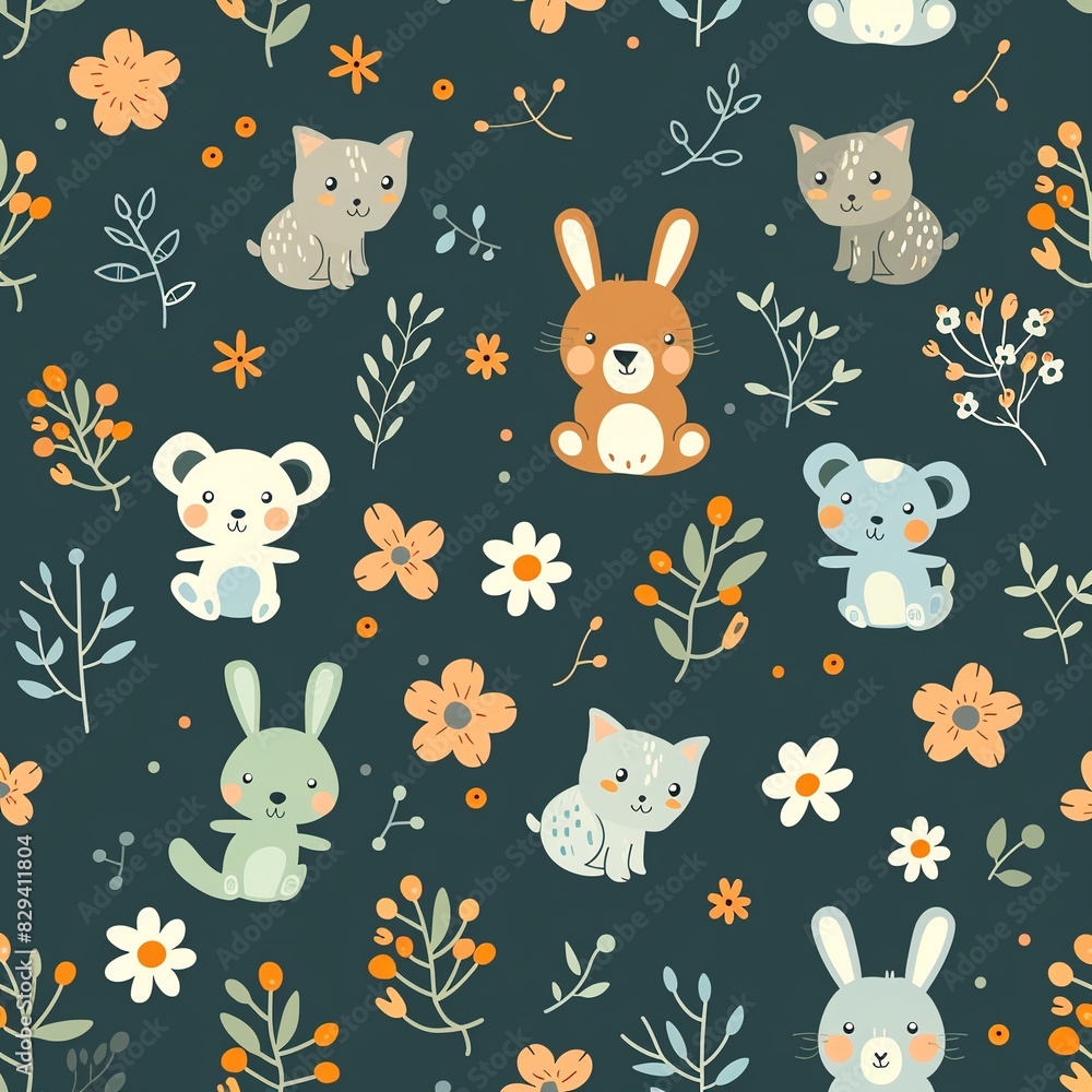 Fototapeta premium Seamless pattern cute animal themed patterns for baby,