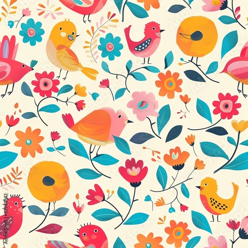 Seamless pattern cute bird pattern