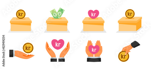 Donation Using Krona or Krone Money Icons