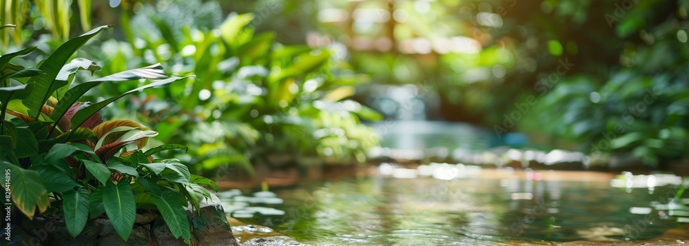 Naklejka premium Botanical garden background. Blurred background