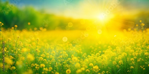 Fototapeta Naklejka Na Ścianę i Meble -  Summer Field Blur: A yellow and green blurred background that evokes the feeling of a sunny summer field.
