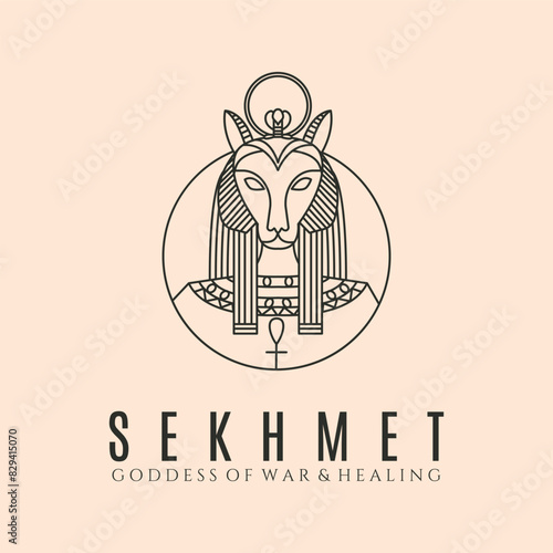 sekhmet egypt line art logo vector symbol illustration design