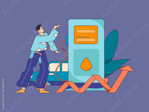 Vector Internet operation hand-drawn illustration of people getting discounts for refueling their cars
