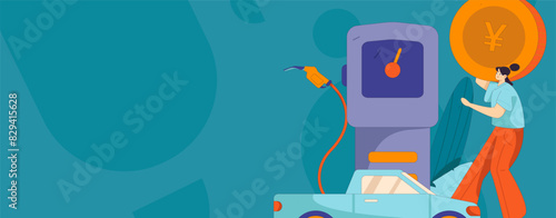 Vector Internet operation hand-drawn illustration of people getting discounts for refueling their cars
