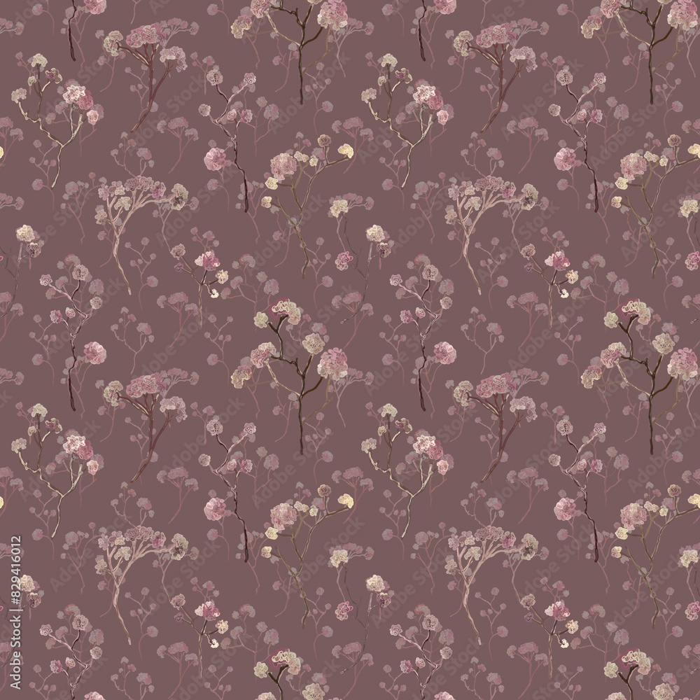 Seamless floral pattern. Sakura branches on a brown background. Seamless floral pattern. Sakura branches on a brown background.