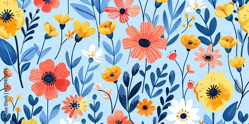 cute flat vector illustration of spring flowers pattern