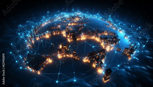 AIgenerated global network on Earth, internet web, digital world background