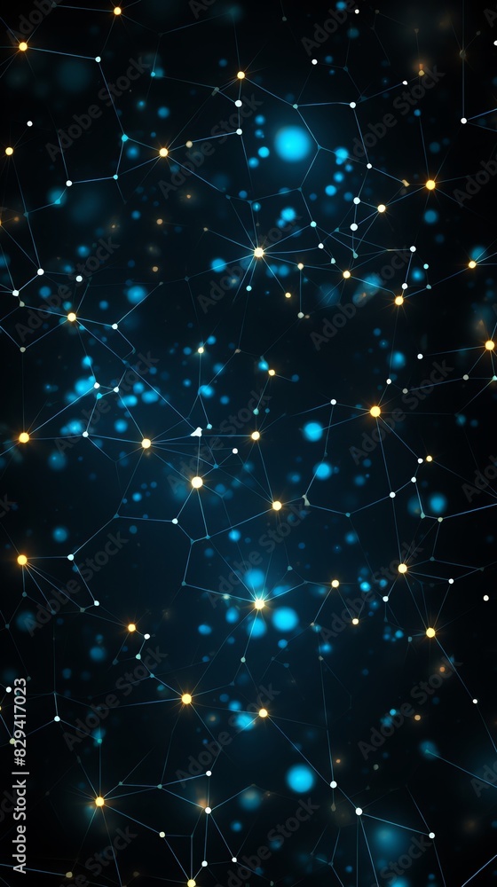 Obraz premium Connected particles on blue grid, abstract network lines, digital backdrop