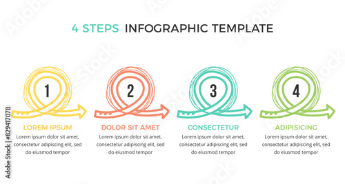 Hand drawn infographic template with four elements for your text circles and arrows, vector eps10 illustration