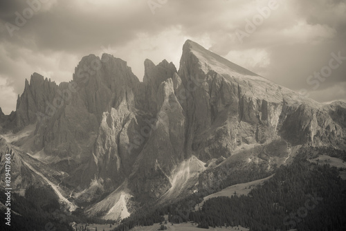 The western side of Sasso Lungo ans Sasso Piatto mount from the Alpe di Siusi area in the Dolomites