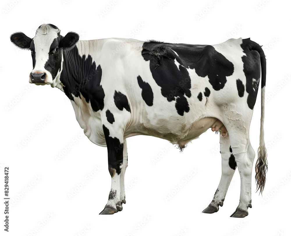 A black and white cow standing on two legs, png. A black and white cow standing on two legs, png.