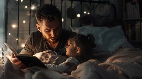 Handsome Young Father Reading Storybook to His Child