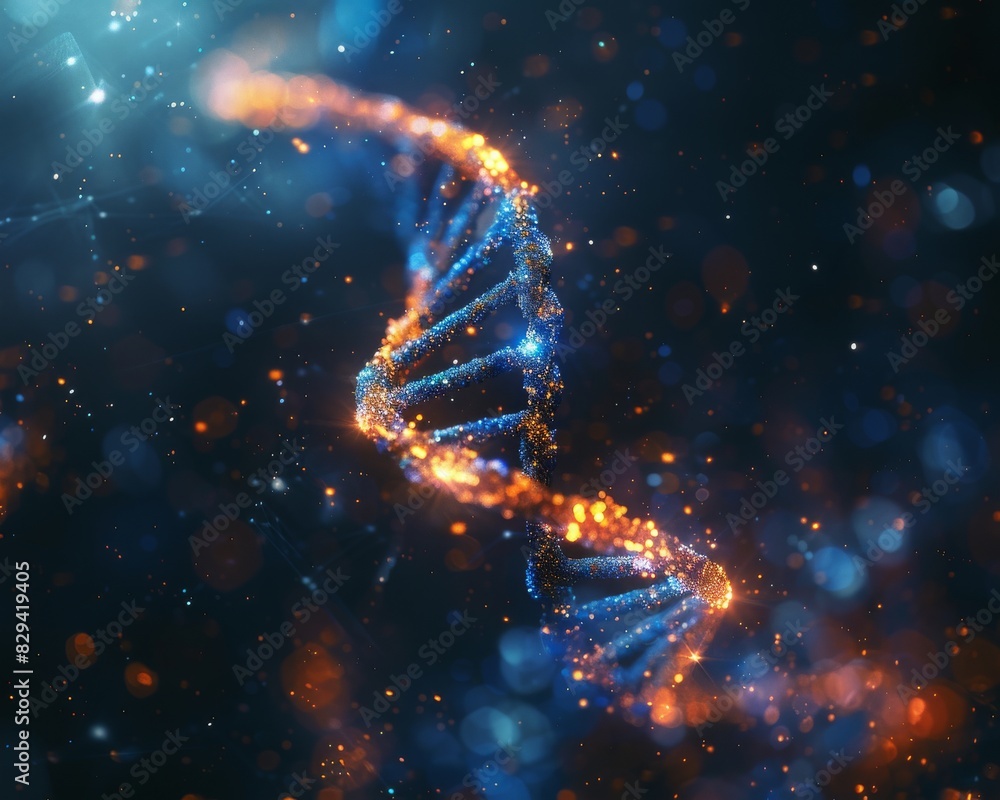 A vibrant, glowing DNA strand on a dark background with light particles, symbolizing medical research, genetics, and biotechnology. A vibrant, glowing DNA strand on a dark background with light particles, symbolizing medical research, genetics, and biotechnology.