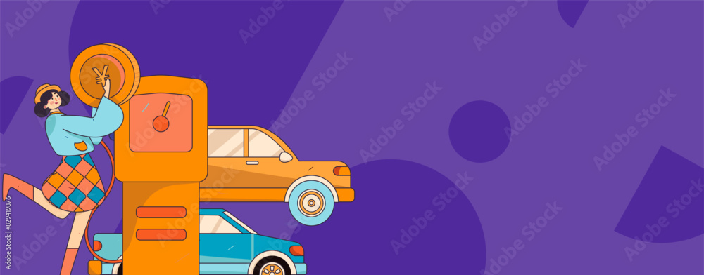 Obraz premium Vector Internet operation hand-drawn illustration of people getting discounts for refueling their cars 