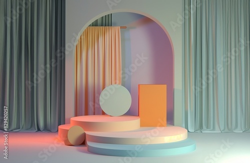 Bright colorful scene with minimal podium