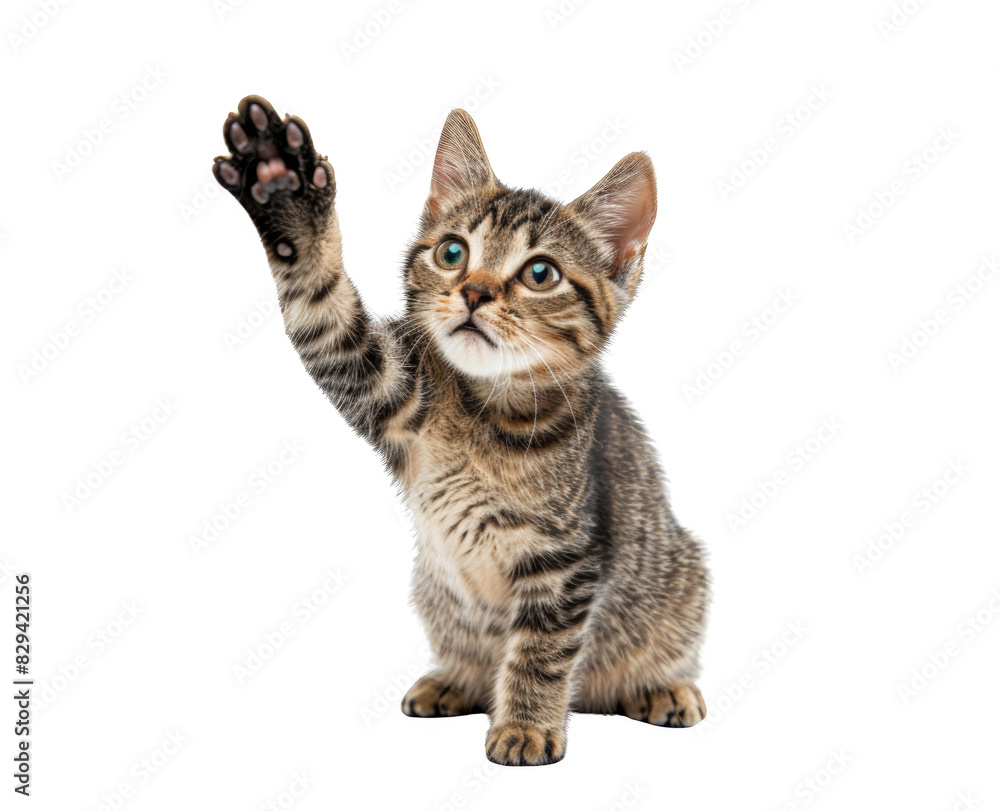Cute cat standing on two legs and reaching out with its paw isolated on a white background. png. Cute cat standing on two legs and reaching out with its paw isolated on a white background. png.