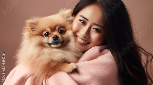 Pomeranian puppy with a woman © HappyPICS