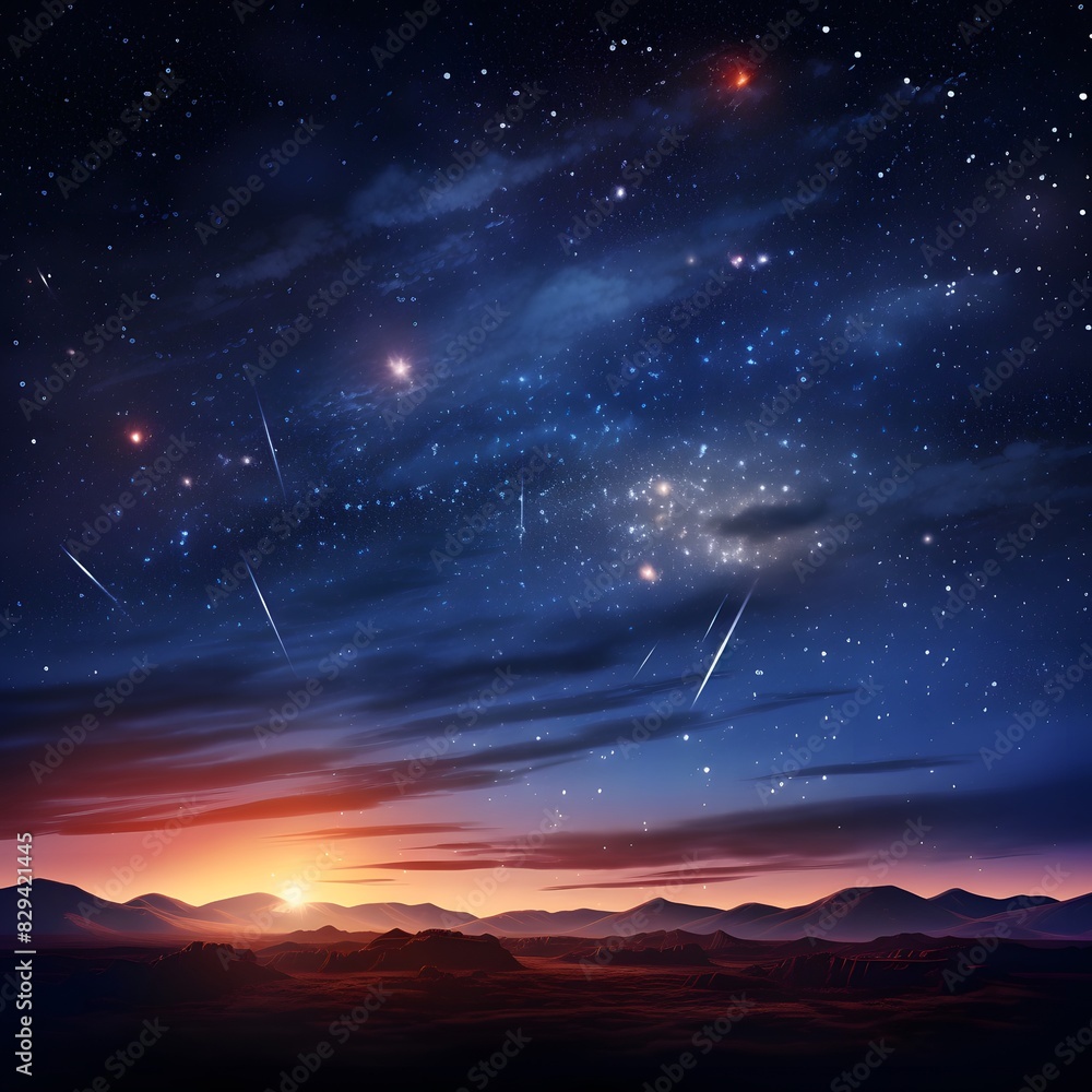 Beautiful Meteor shower in the dark sky at night background, Shiny of ...