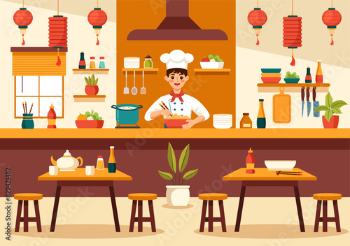 Vietnamese Food Restaurant Vector Illustration of A Menu Featuring a Collection of Various Delicious Cuisine Dishes in Flat Style Cartoon Background