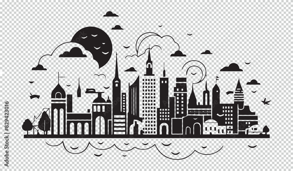 Obraz premium Simple skyline theme design, black vector illustration on transparent background