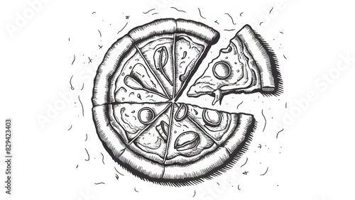 Delicious Hand-Drawn Pizza Sketch with White Background photo