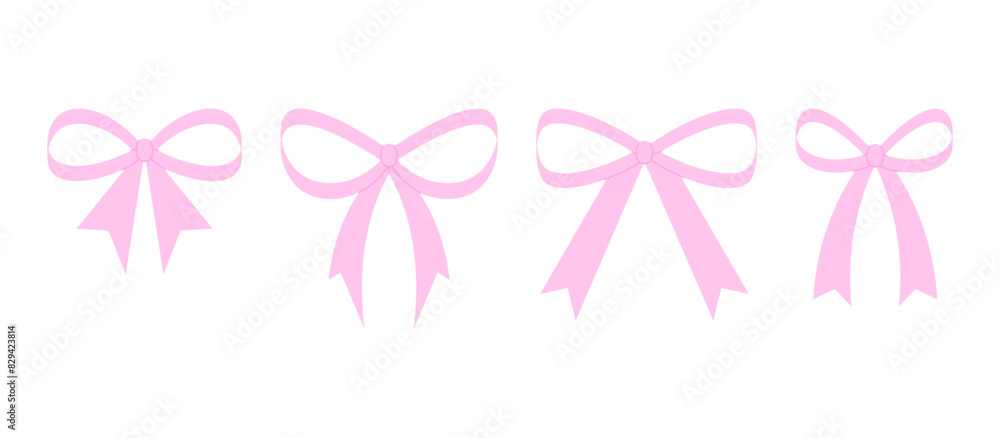 Flat coquette bow ribbon pink collection hand draw illustration Flat coquette bow ribbon pink collection hand draw illustration