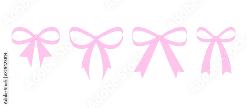 Flat coquette bow ribbon pink collection hand draw illustration