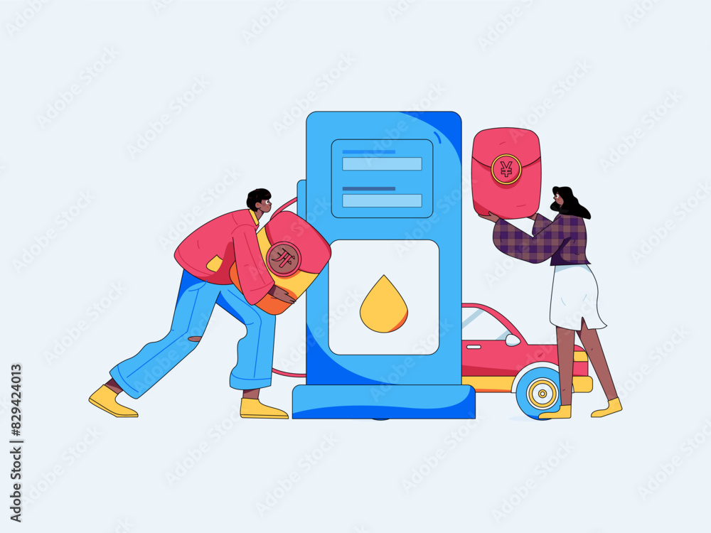 Obraz premium Vector Internet operation hand-drawn illustration of people getting discounts for refueling their cars