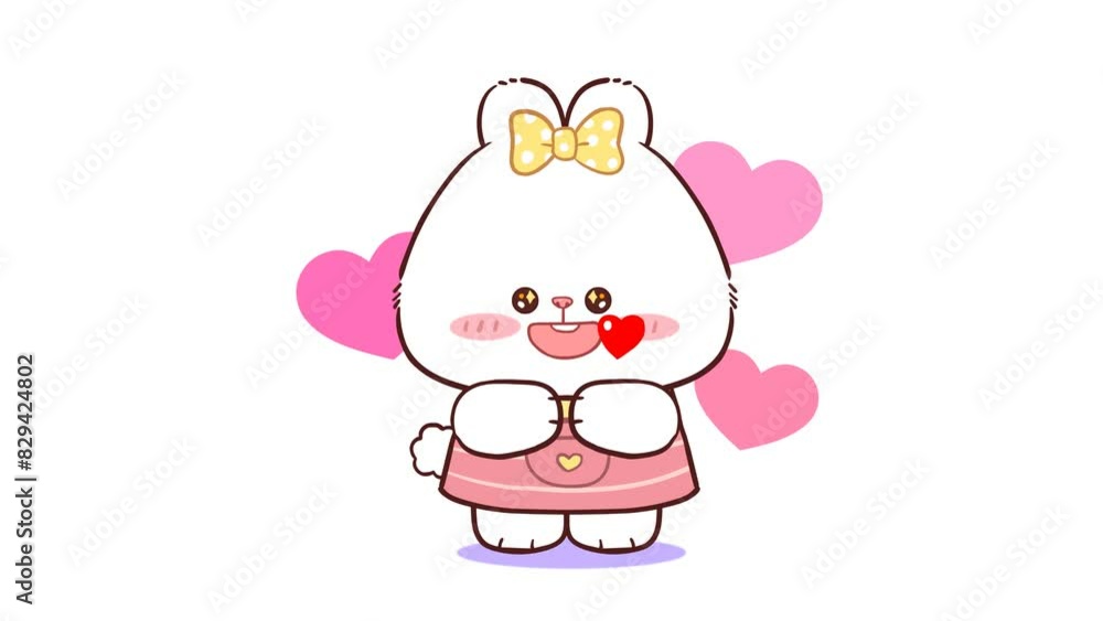 Animated Cute Polar Bear Sending Kisses and Hearts - White Background Animated Cute Polar Bear Sending Kisses and Hearts - White Background