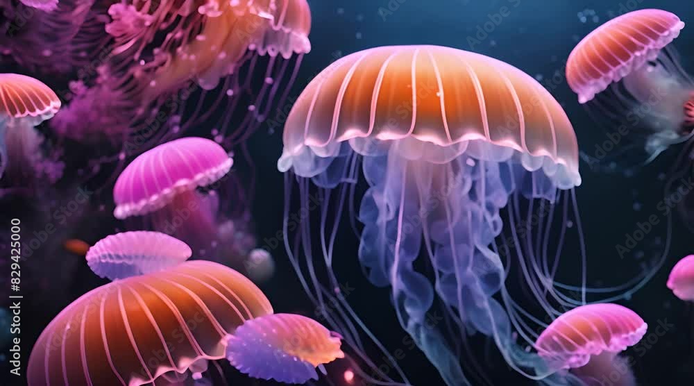 Enchanting Jellyfish Symphony: Seamless Animation of Colorful Marine Life in Fantasy Underwater World Enchanting Jellyfish Symphony: Seamless Animation of Colorful Marine Life in Fantasy Underwater World