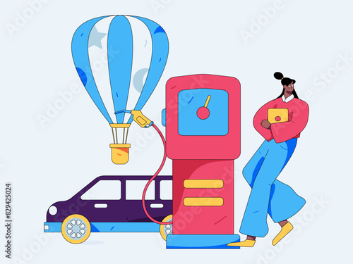 Vector Internet operation hand-drawn illustration of people getting discounts for refueling their cars
