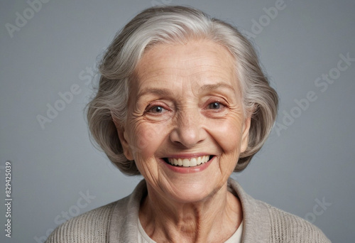 Wallpaper Mural portrait view of a regular happy smiling old woman , ultra realistic, candid, social media, avatar image, plain solid background Torontodigital.ca