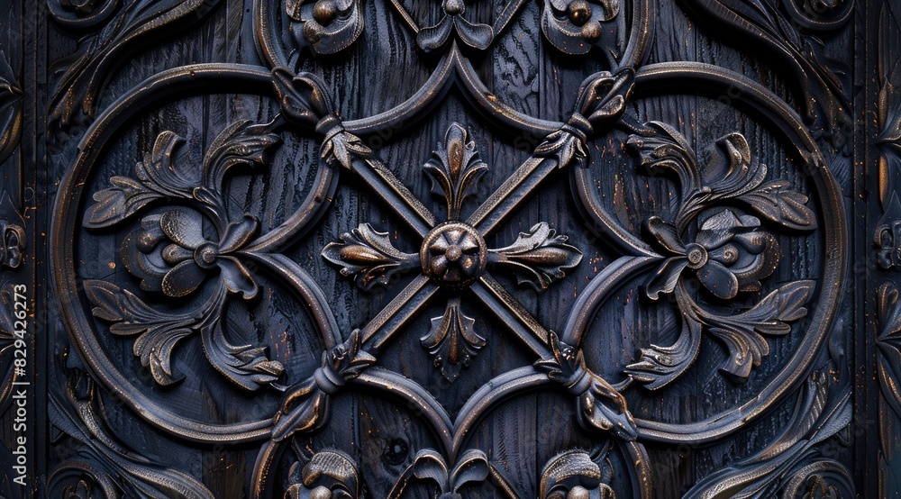 Close-up of floral pattern wood carving, showcasing the craftsmanship and artistic detail in the wooden texture