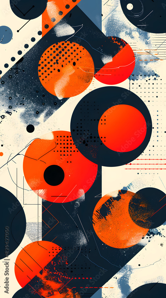 Obraz premium A colorful abstract painting with many different shapes and sizes of circles. The painting is full of energy and movement, with the colors blending together in a dynamic way