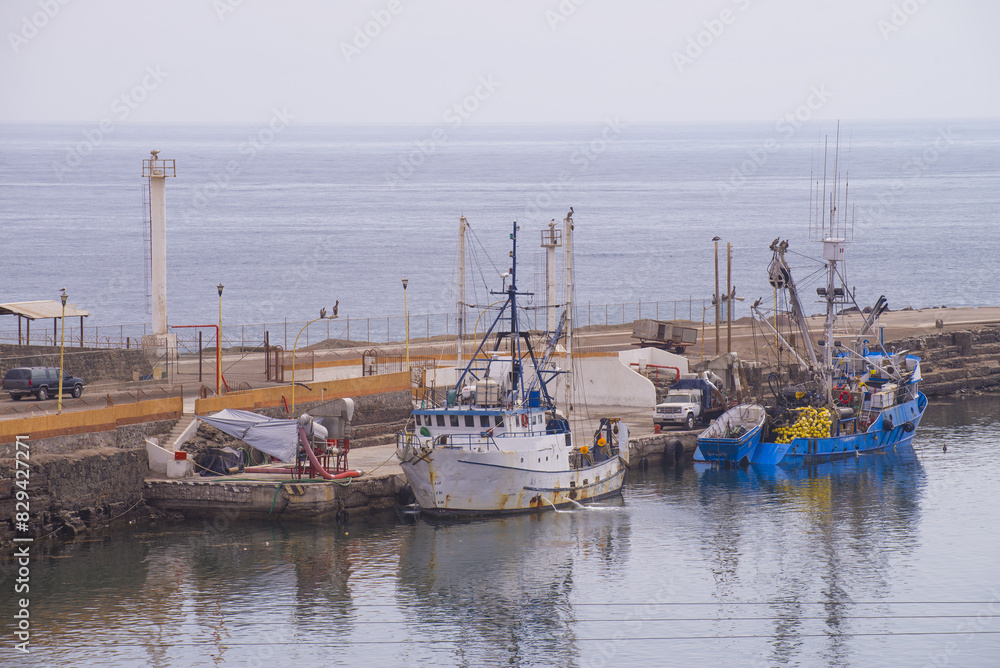 Fototapeta premium The small town of Santa Rosalia in the state of Baja California Sur, with its ships in the port, an old mining town in Mexico