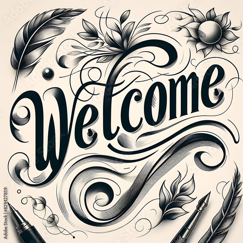 Welcome - calligraphic inscription with smooth lines.
