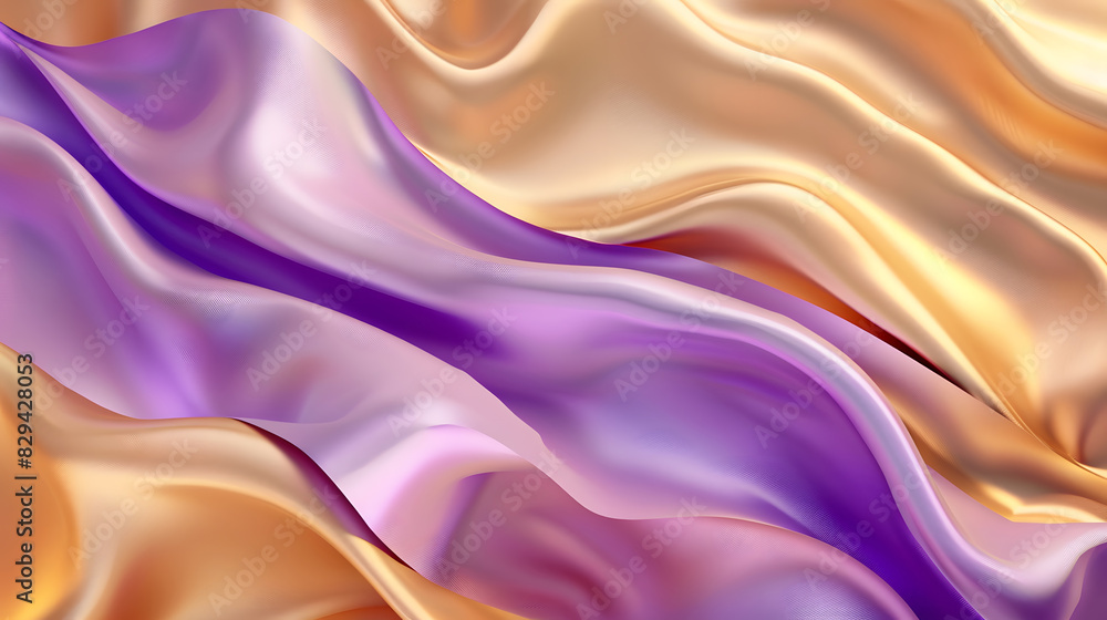 Obraz premium 3D Wave Bright Gold and Purple Gradient Silk Fabric background. Generative AI.