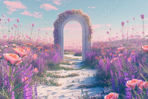 A garden gate adorned with blooming flowers  forming a heart-shaped archway. Beautiful simple AI generated image in 4K  unique.