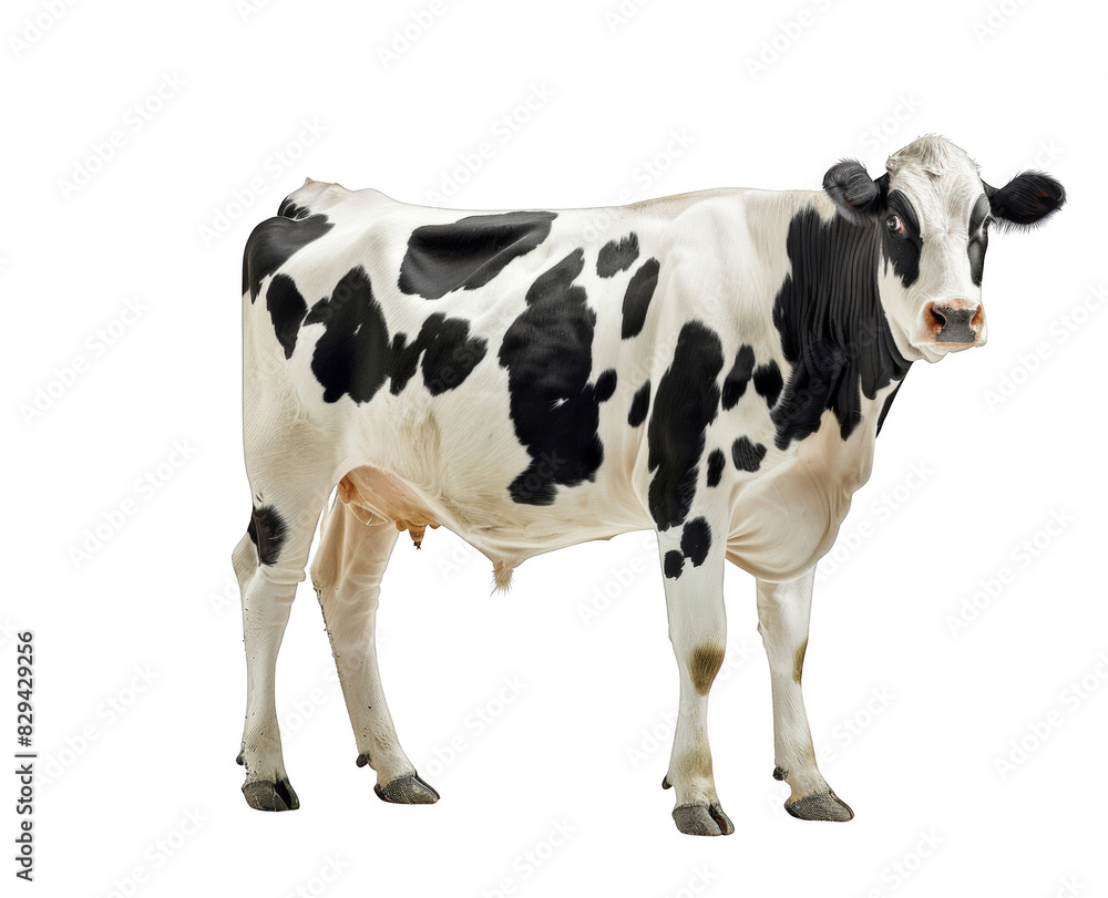 A black and white cow standing on two legs, png. A black and white cow standing on two legs, png.