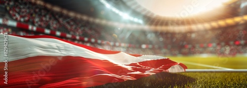 Austrian flag at stadium. Sport concept. Football background