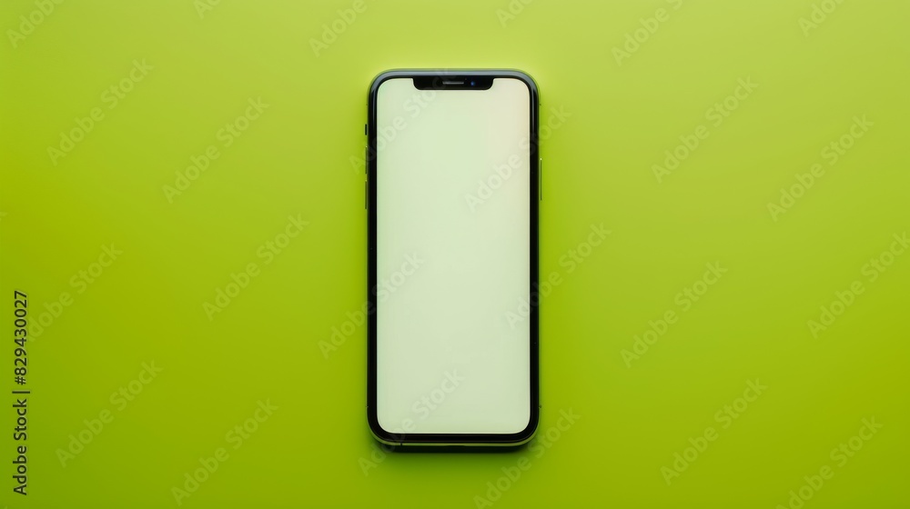Pop art style mockup of a compact smartphone with blank screen on vibrant green background Pop art style mockup of a compact smartphone with blank screen on vibrant green background