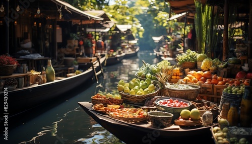 8K highdefinition image of Thailand s local floating markets with intricate details of market life and tropical scenery