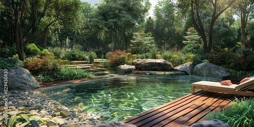 Luxury Natural Swimming Pool in a Lush Garden Oasis © duyina1990