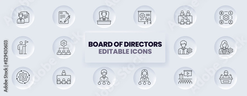 Board of Directors editable stroke icons set. Business, teamwork, invester, suppliers, government, creditors, Directors, investors and partners. Editable outline icon collection