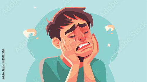 Tooth pain icon. Sick person. Man suffering Cartoon vector
